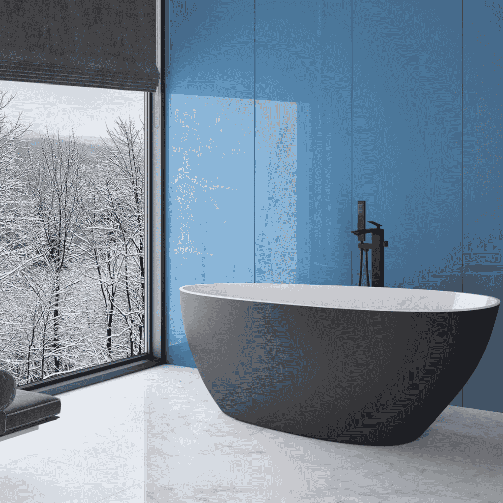 Besco Goya B&W White and black Freestanding Mineral-Cast Bathtub – with white syphon