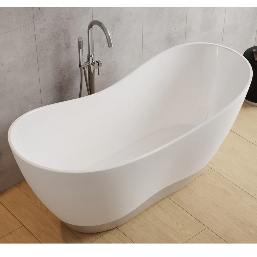 Besco Viya Freestanding Mineral-Cast Bathtub with White Syphon (Gloss or Matt), 160×70 / 170×72 - Image 3