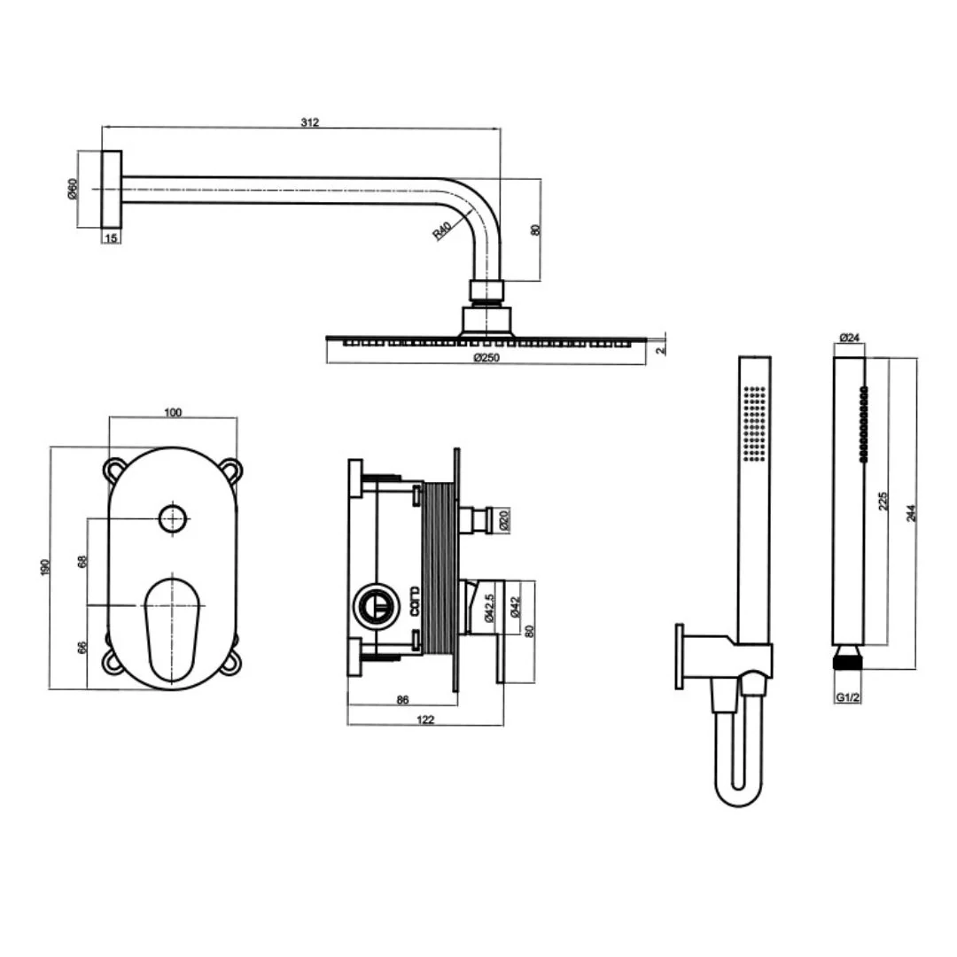 Cetus Concealed Shower Set with Rain Shower - Image 3