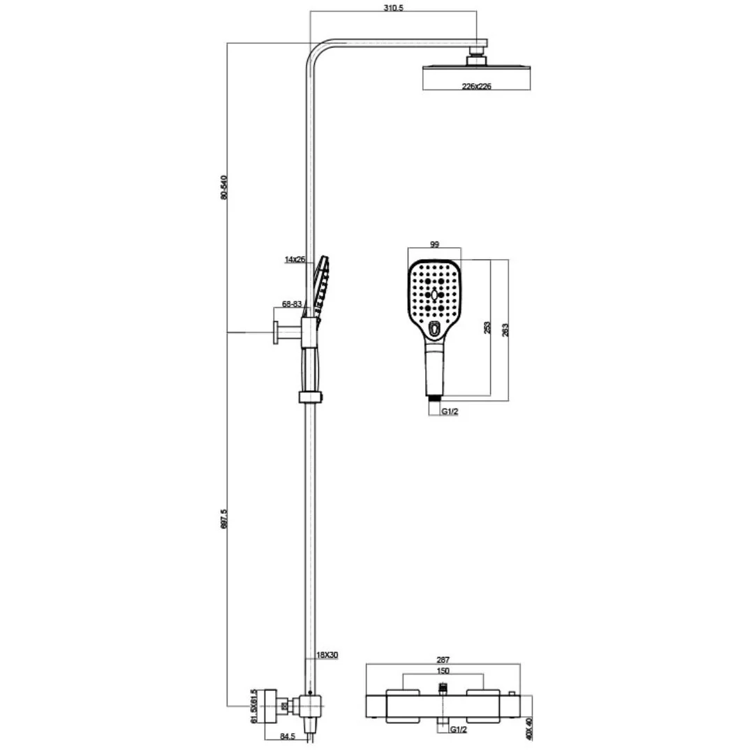 Cetus Exposed Thermostatic Shower Set with Rain Shower - Image 4