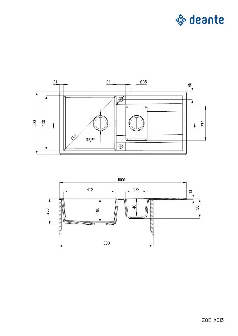 Eridan Granite sink 1.5-bowl with drainer - Image 2
