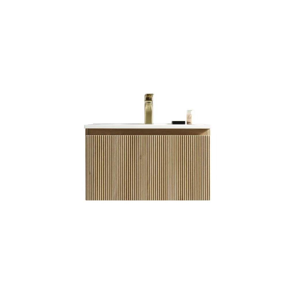 Flauto Fluted Wall Hung Vanity Unit Country Oak 600mm - Image 3