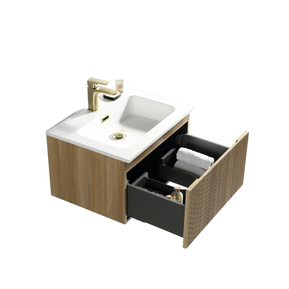 Flauto Fluted Wall Hung Vanity Unit Country Oak 600mm - Image 4