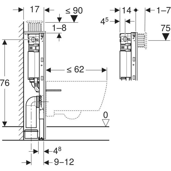 Geberit Duofix Alpha Wc Frame 820mm Concealed Cistern, Rectangular Plate, Brackets 458.033.00.2 - Image 5
