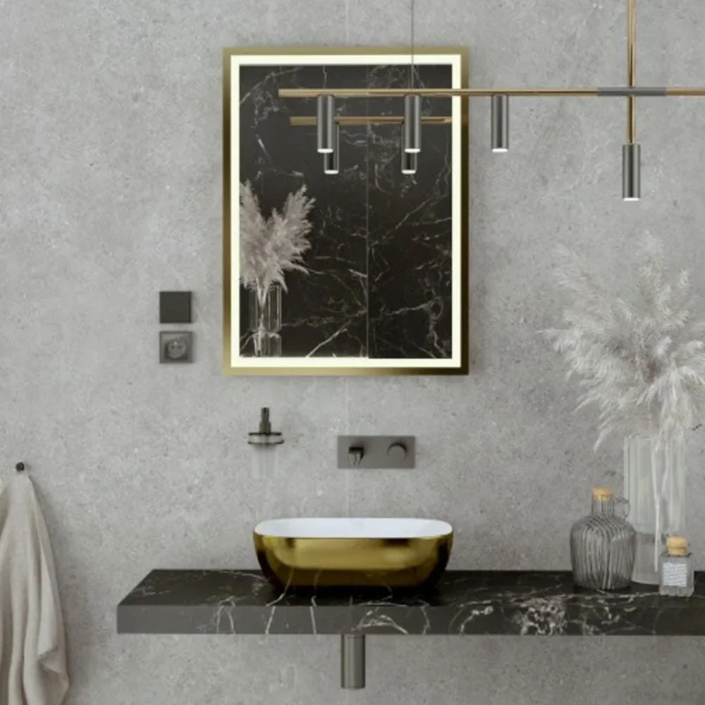 Hebe 80X60 Rectangle LED Mirror Gold