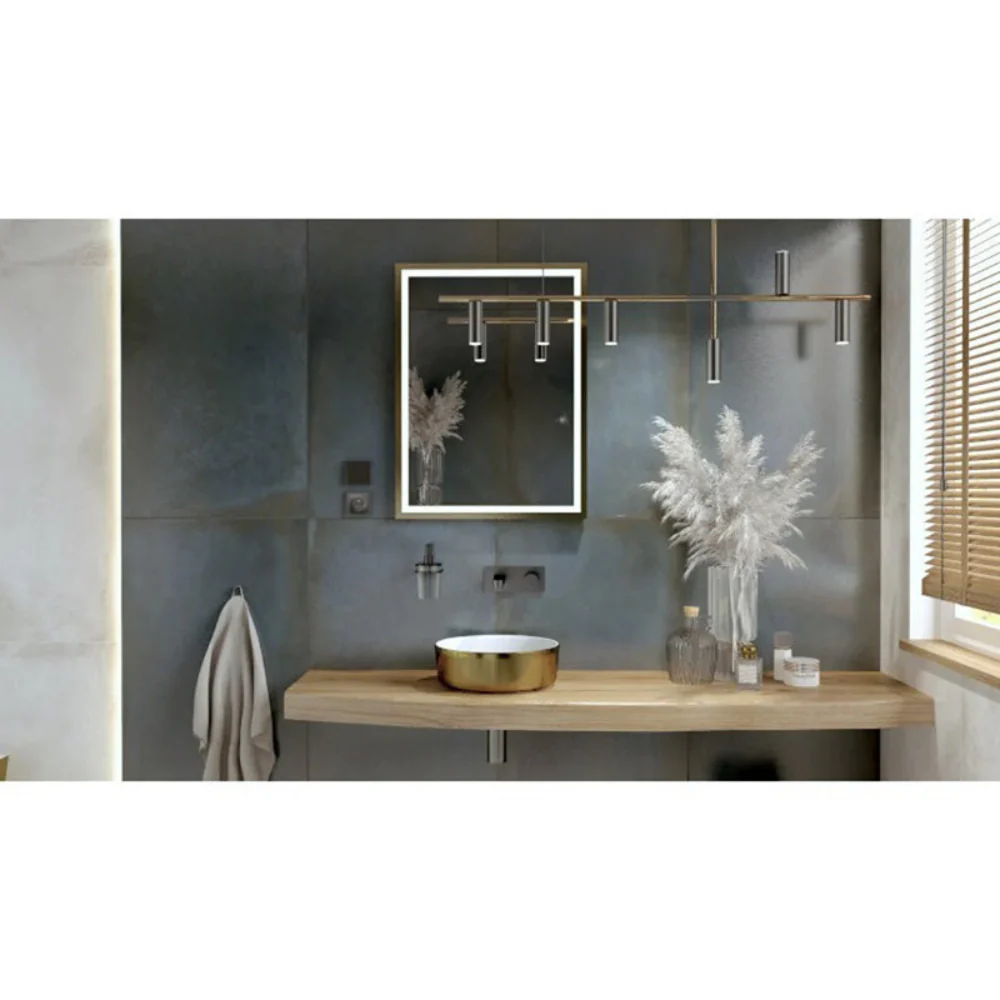 Hebe 80X60 Rectangle LED Mirror Gold - Image 2