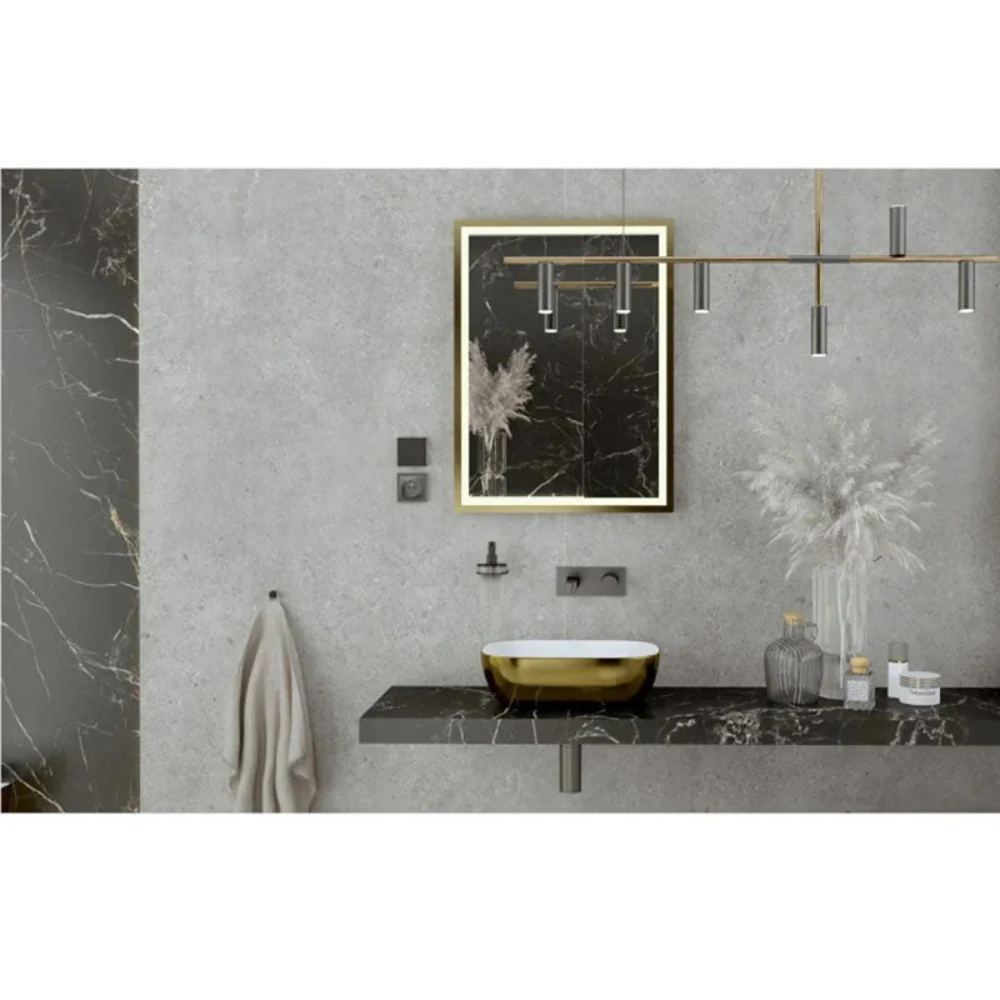 Hebe 80X60 Rectangle LED Mirror Gold - Image 3