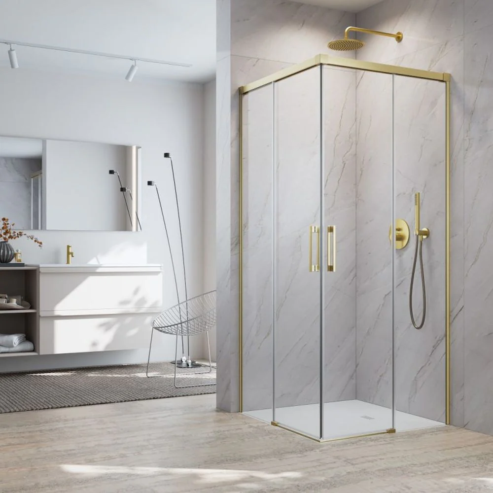 Radaway Idea 8 KDD Recess Shower Enclosure – Brushed Gold, 6mm Safety Glass