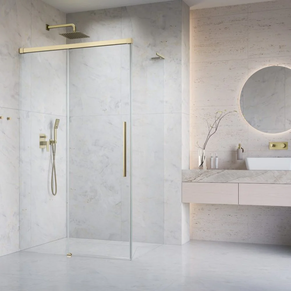 Radaway Idea 8 QL KDJ Shower Enclosure – 8mm Glass, Brushed Gold