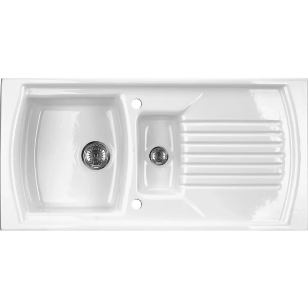 Deante Lusitano Ceramic Kitchen Sink with Drainer – 1.5 Bowl, Reversible
