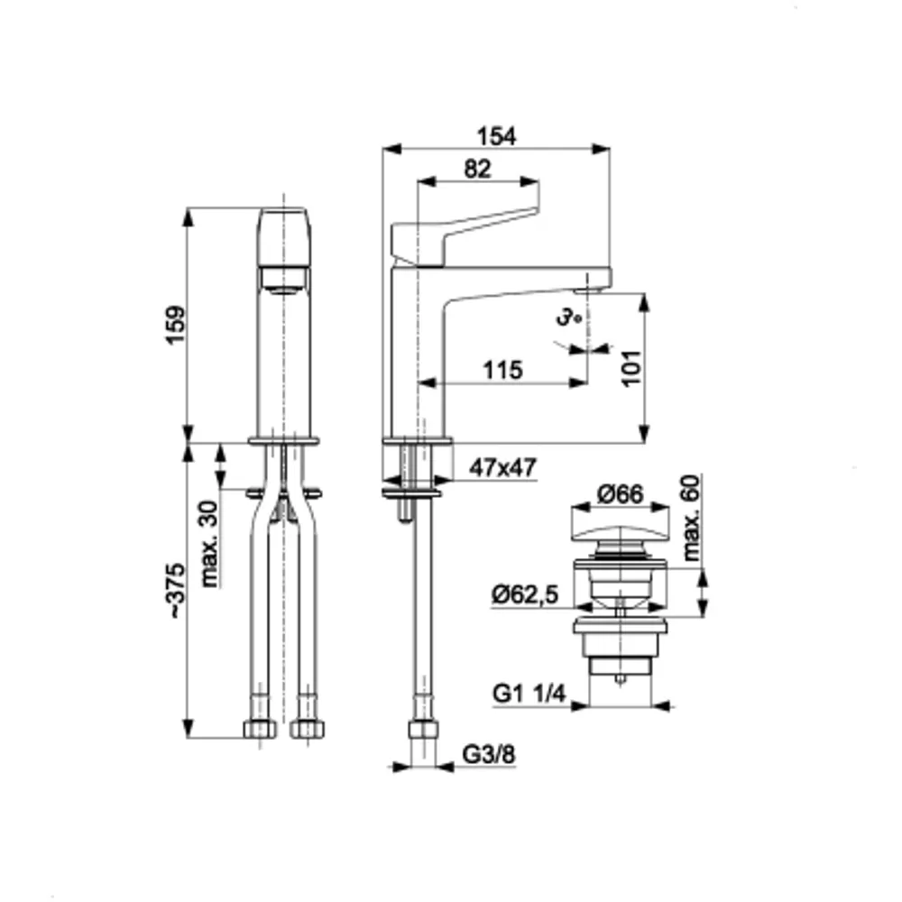 Malaga Standing Washbasin Mixer + Click Clack Drain - Image 10