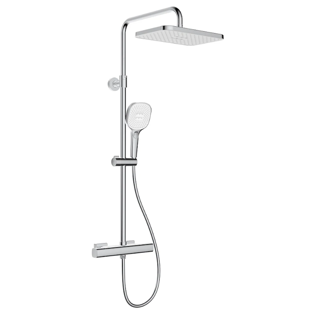 Malaga T-Bar Thermostatic Rain Shower Set – Adjustable Overhead & Hand Shower