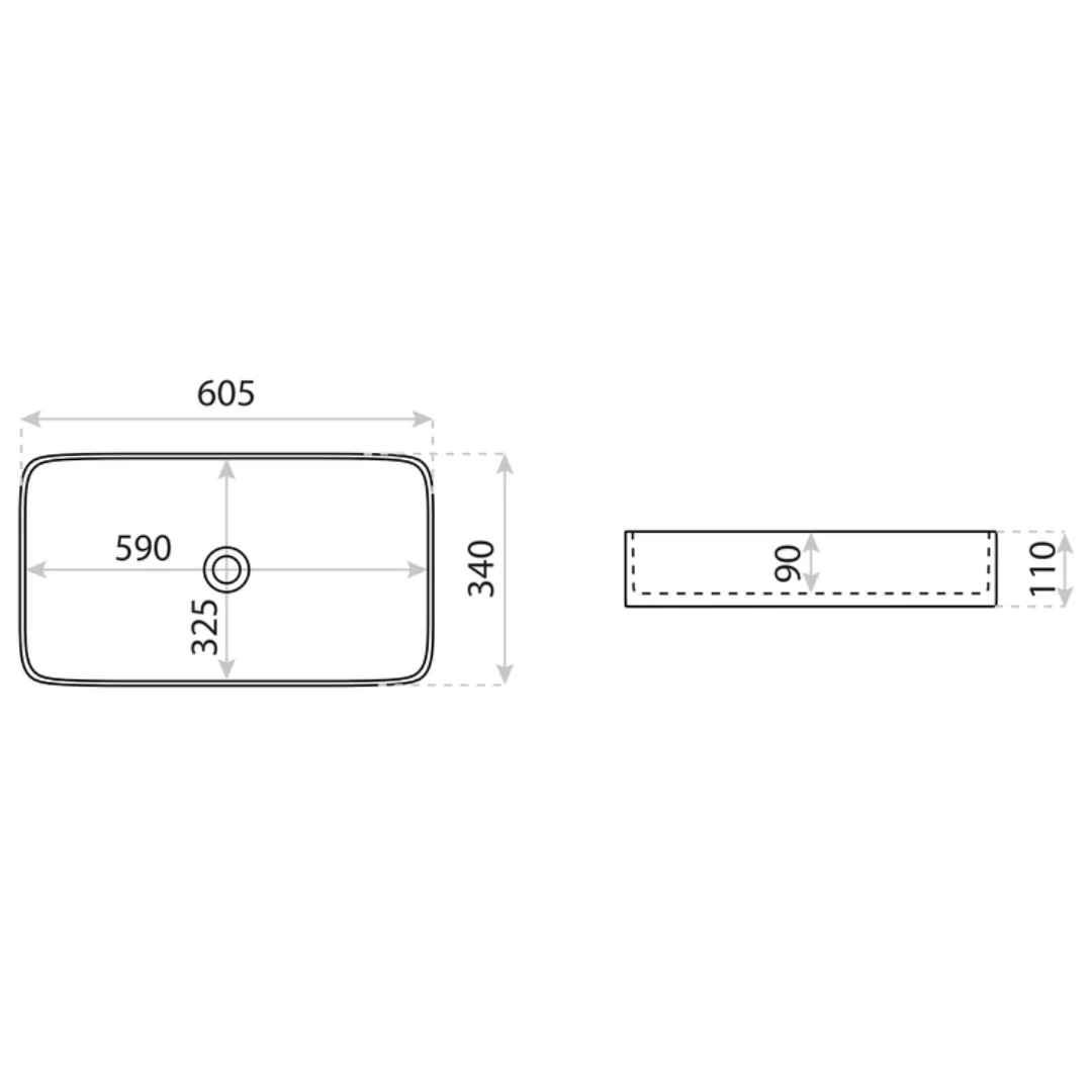 Pasana Countertop Washbasin 605x340x110mm - White - Image 3