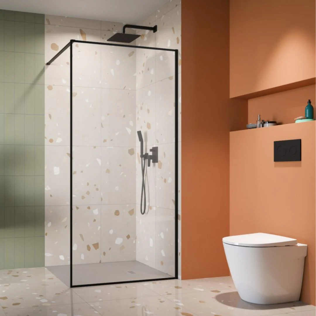Radaway Modo F II Wetroom Shower Screen – Black Frame, 8mm Glass