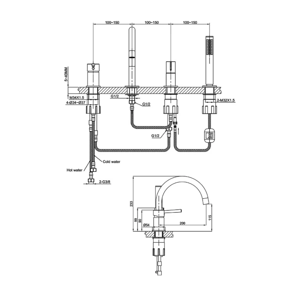 Orion 4-Hole Bath Mixer Tap Set - Image 5