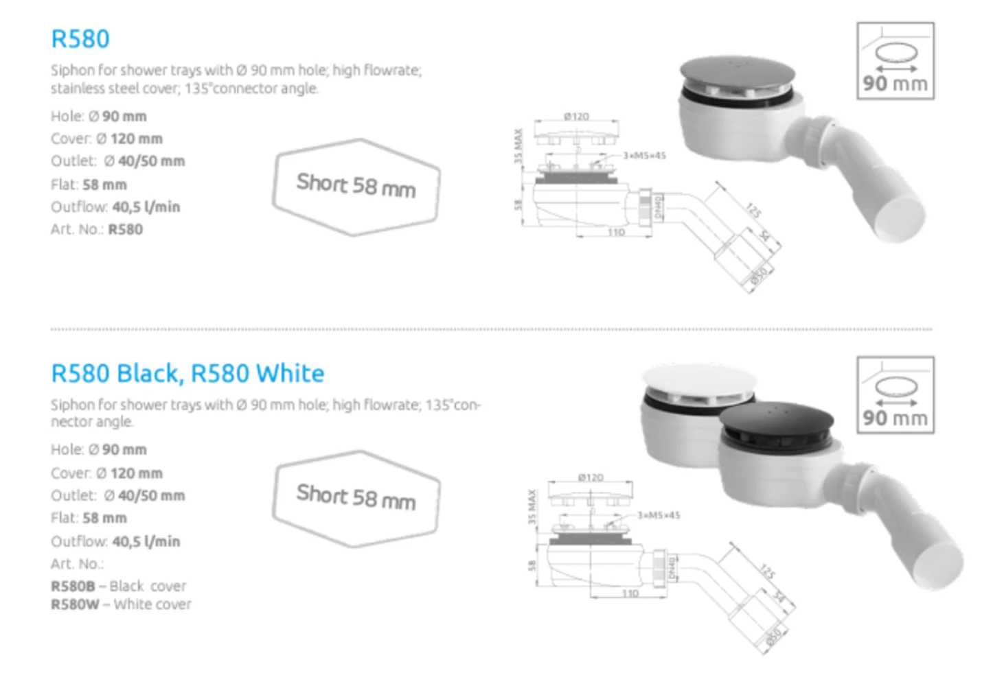 R580 Black Shower Waste - Image 3